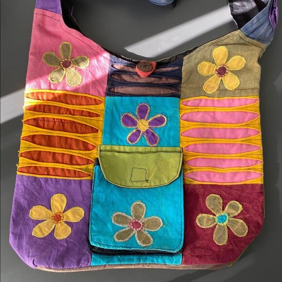 Source Unknown Handbags - Colorful Floral Patchwork Shoulder Bag Hippies Boho Cottage Festival